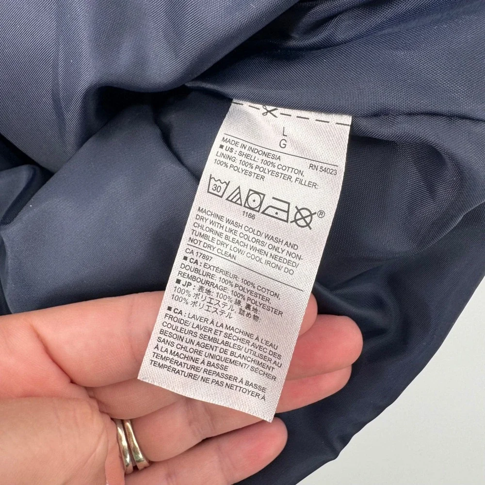 Banana Republic Puffer Vest Men Large Blue Quilted Snap Front Mock Neck Cotton